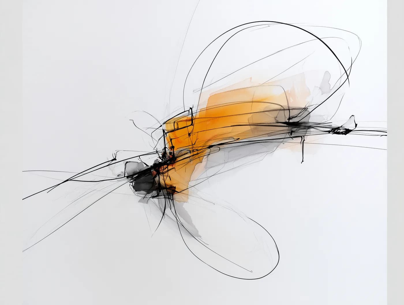 Charcoal and ochre sketch of flowing pathways diverging and converging.
